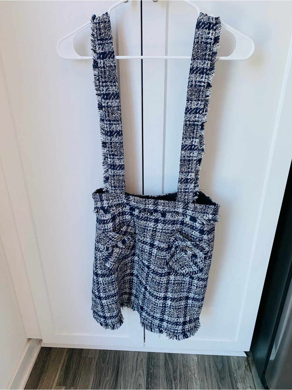 Zara dress textured pinafore womens tweed navy medium
